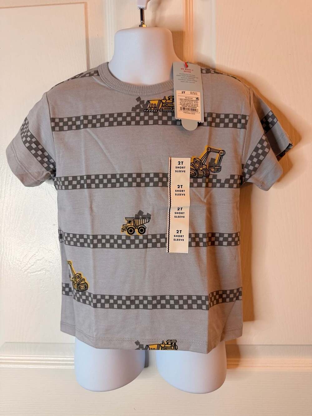 Cat & Jack Construction T-Shirt Size 2T Gray Short Sleeve